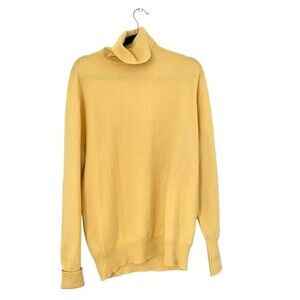 Vintage mens 100% cashmere turtleneck yellow sweater made in Scotland john laing